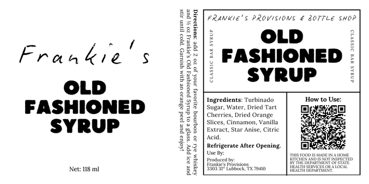 Frankie's Old Fashioned Syrup